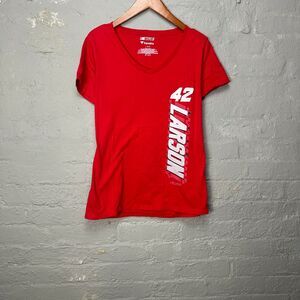 NASCAR Fanatics Women's #42 Racing V-Neck T-Shirt Red Cotton Casual Sports‎